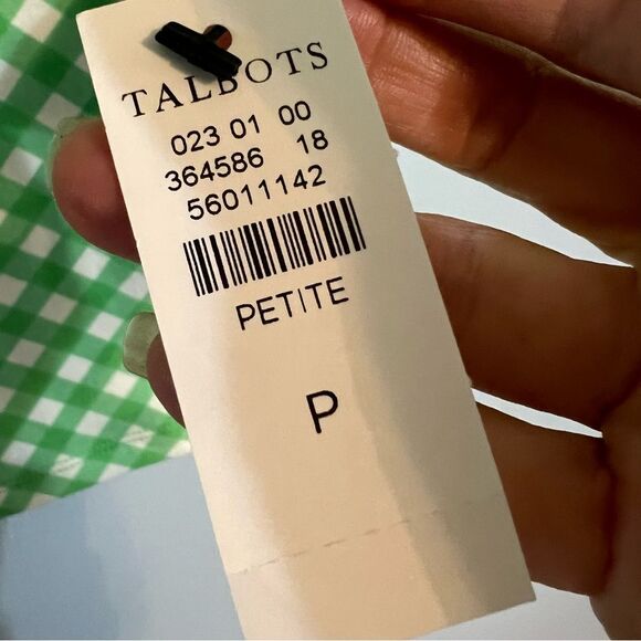 NWT Talbots Pima Cotton Bateau Neck Tee Green Gingham Sz Petite //Quarter Sleeve - Picture 7 of 12